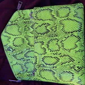 Snake skin detachable clutch purse neon green